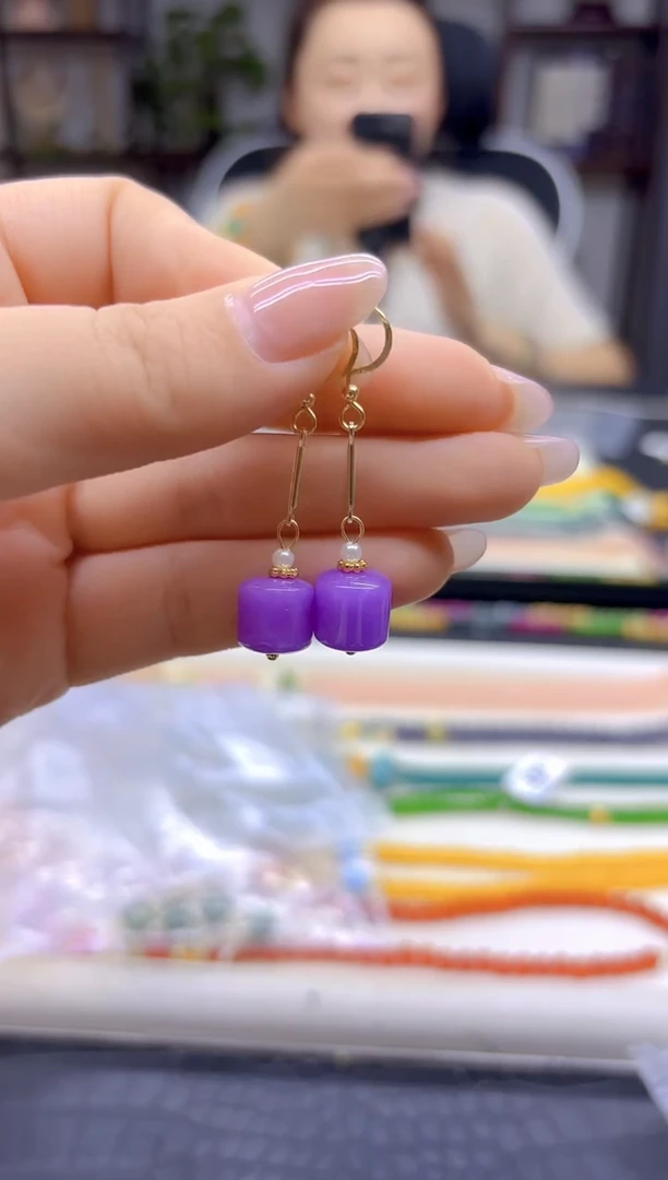 14K金镶嵌翡翠耳饰DIY款E909