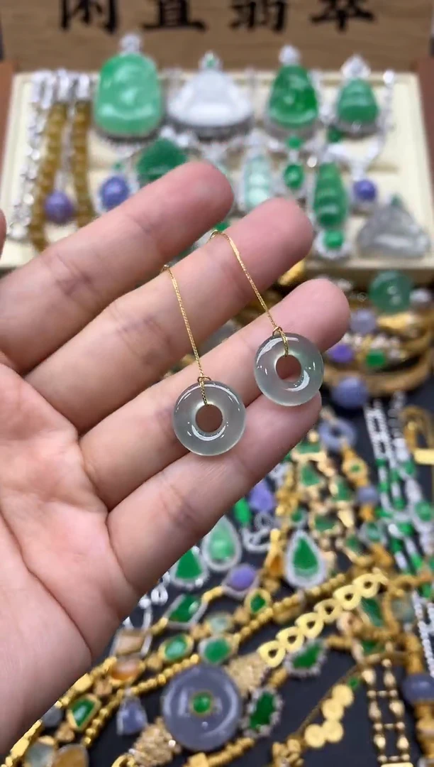 翡翠18K金镶嵌耳饰134-中国好珍宝