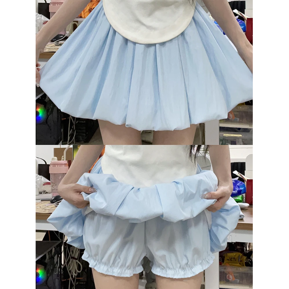 白色蓬蓬短裙女夏季薄款2025年新款小个子裙裤a字花苞高腰半身裙