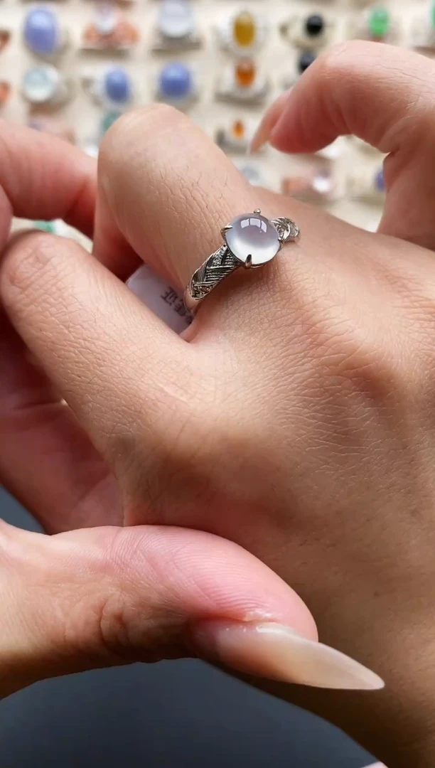 银S925镶嵌戒指翡翠缅甸天然A货翡翠1 3-4