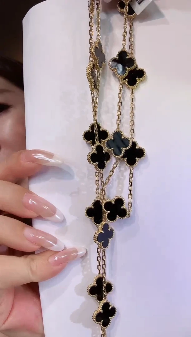 玛瑙/玉髓项链18K金镶嵌黑色二十花RZ