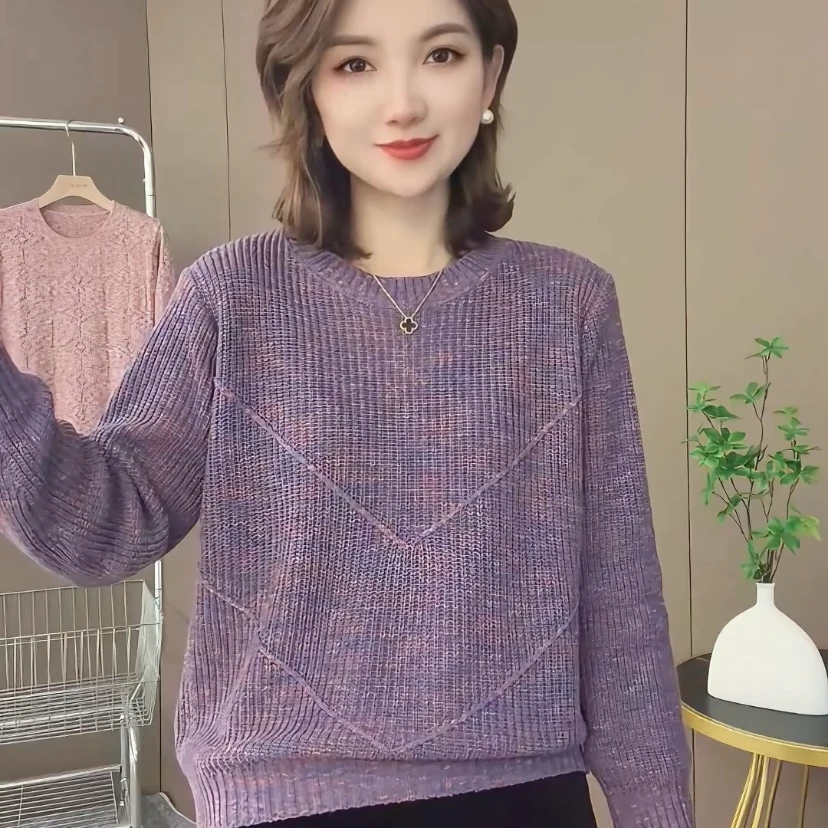 2025冬季新款韩版宽松减龄打底针织衫宽松遮肉显瘦圆领套头毛衣