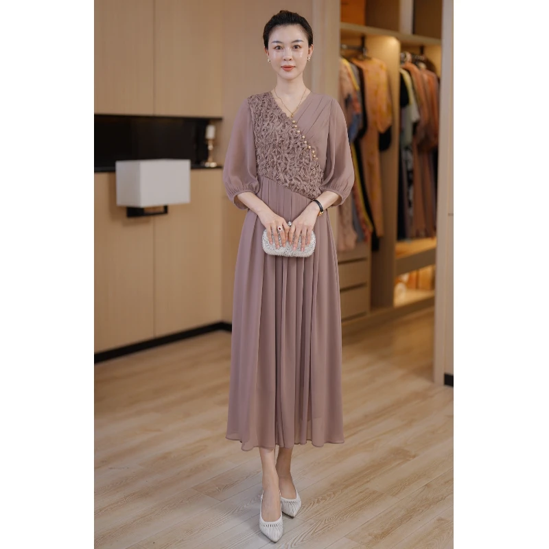 [黛悦华梦]夏季新款气质显瘦时尚手工剪裁连衣裙高贵优雅