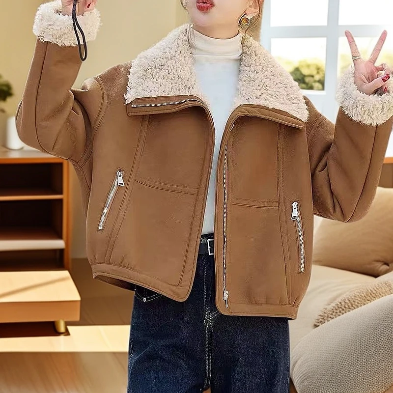 【皮毛一体】时尚加绒柔软pU毛毛短外套