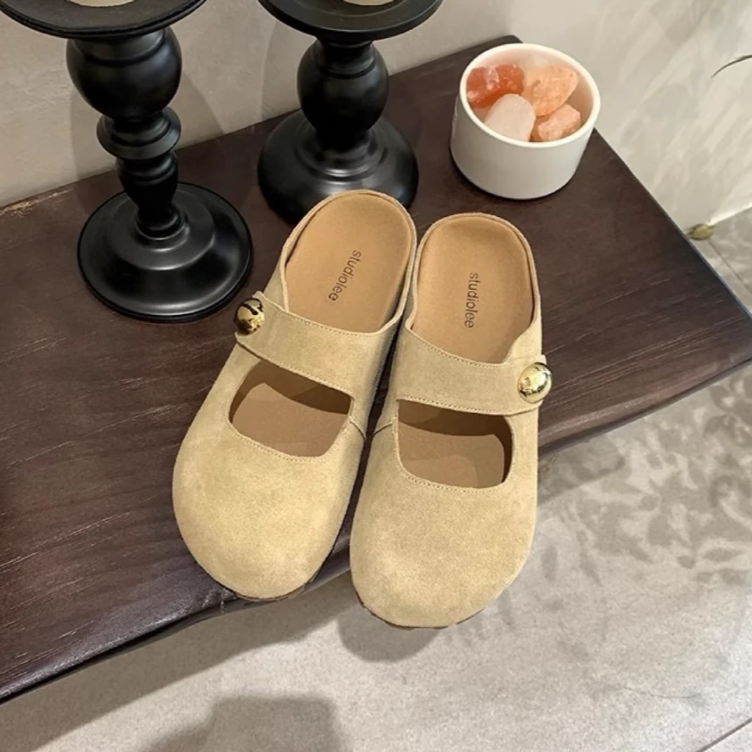 Luckyduck|小金豆~玛丽珍包头拖鞋女外穿新款复古厚底一字勃肯