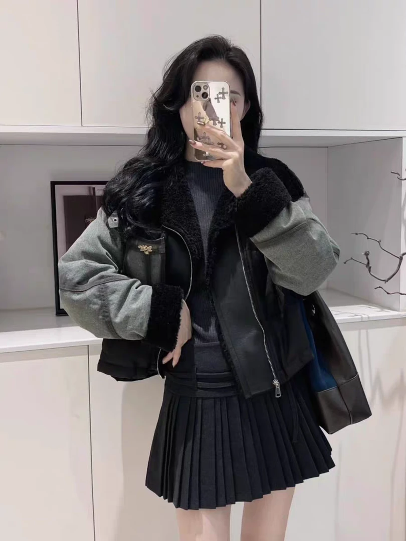 【MY SHAN】冬新款毛翻领牛仔拼接保暖休闲百搭90白鸭绒羽绒服2671