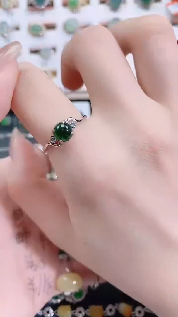 银S925镶嵌戒指翡翠天然翡翠