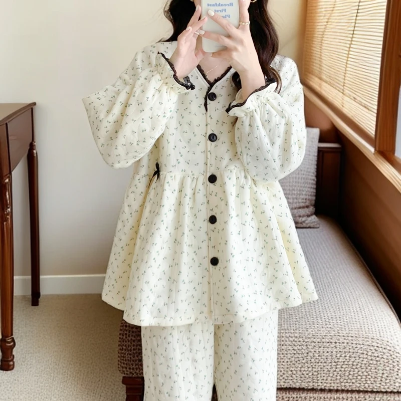 空气棉月子服冬季产后纯棉加厚孕妇睡衣女常用大码哺乳家居服套装