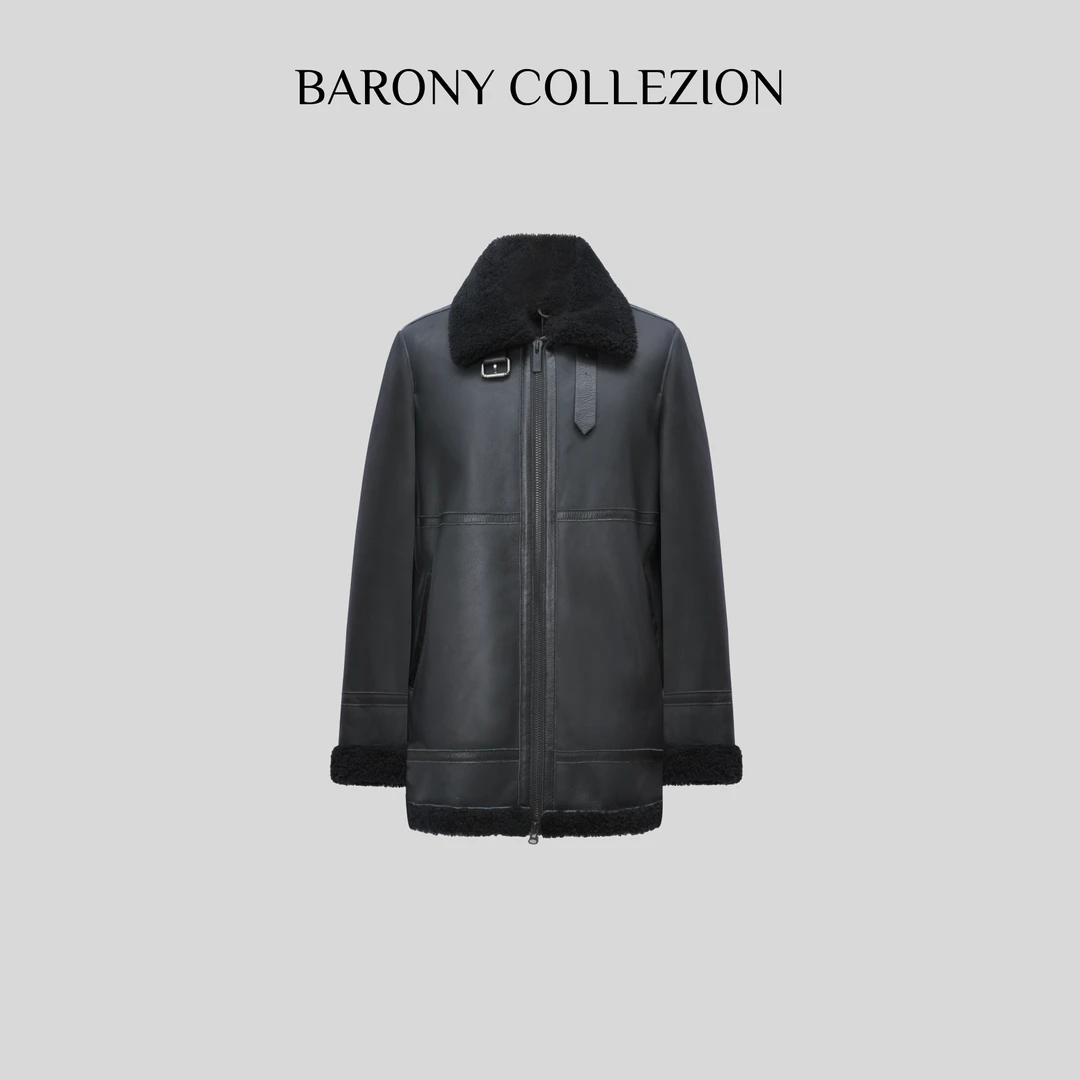 ‘BARONY’男士机车风皮毛一体外套【81056】百搭质感休闲保暖时尚