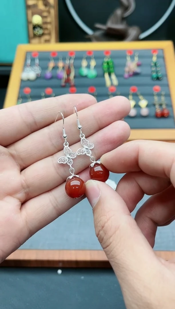 【闪购商品】南红玛瑙耳饰银S925镶嵌417000