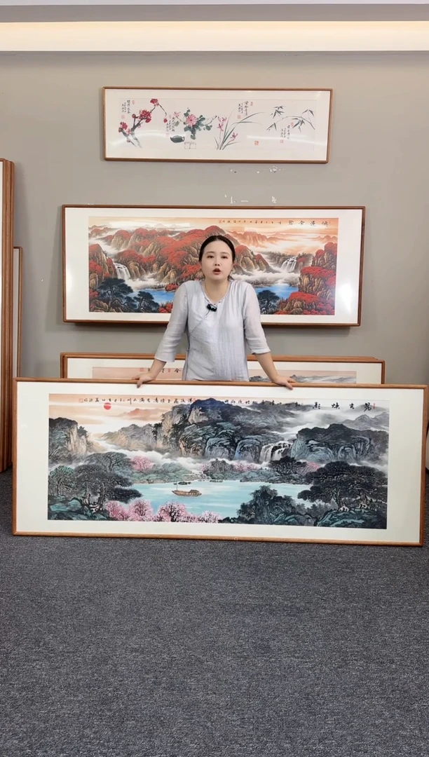 国画晨光焕彩210*80手绘作品