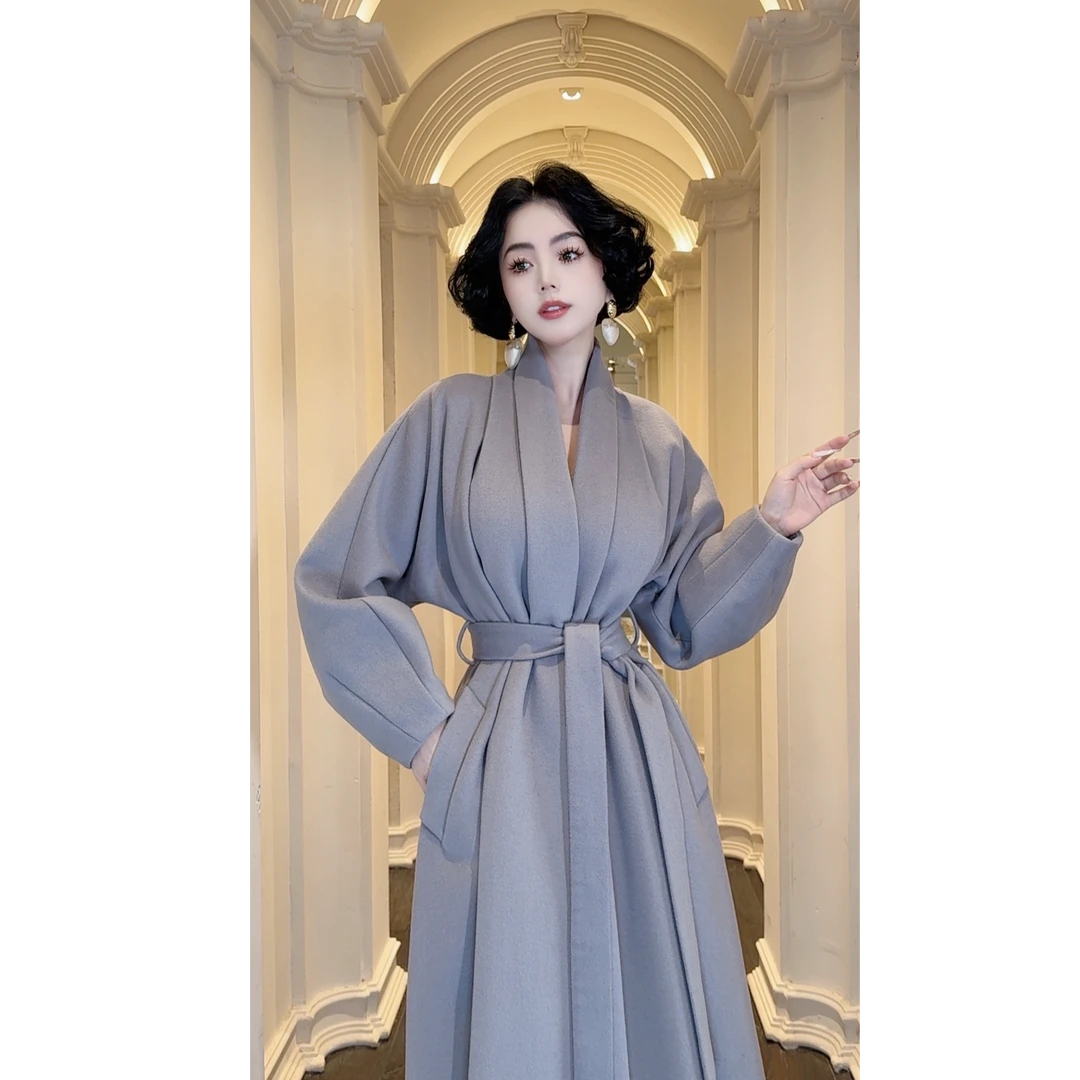 LYXJ【风信紫之恋】秋冬复古设计感收腰大衣11534