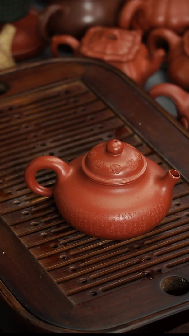 茶壶紫砂独**往宜兴紫砂朱泥心经容天