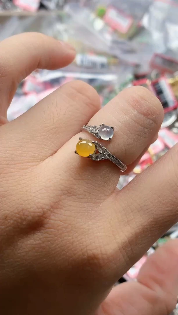 银S925镶嵌戒指翡翠天然A货缅甸翡翠