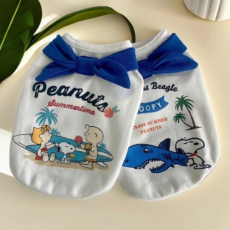 出口外贸日单 春夏款卡通印花 鲨鱼 冲浪板领结小打底 宠物衣服