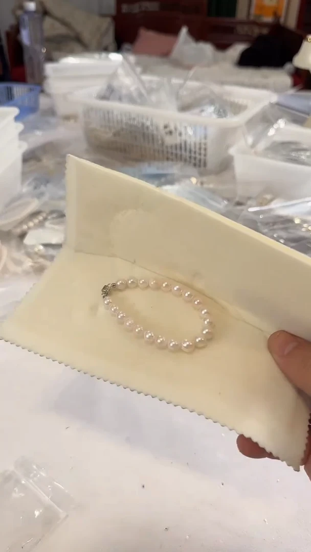 银S925镶嵌手链海水珍珠7-8mm 磁吸扣-孤品