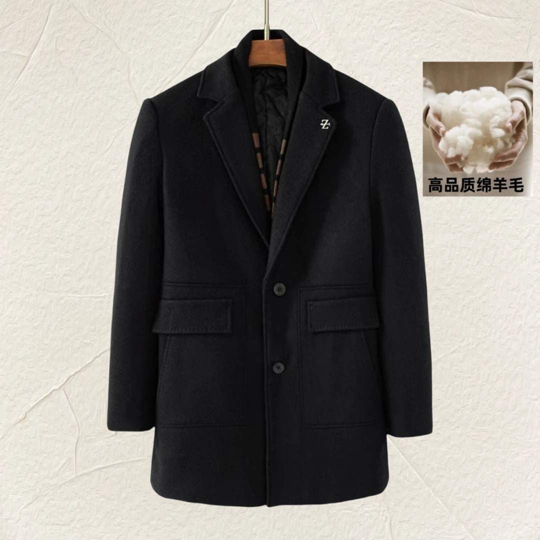 【一件不留】-男款秋冬季加棉加厚保暖羊毛风衣中长款外套