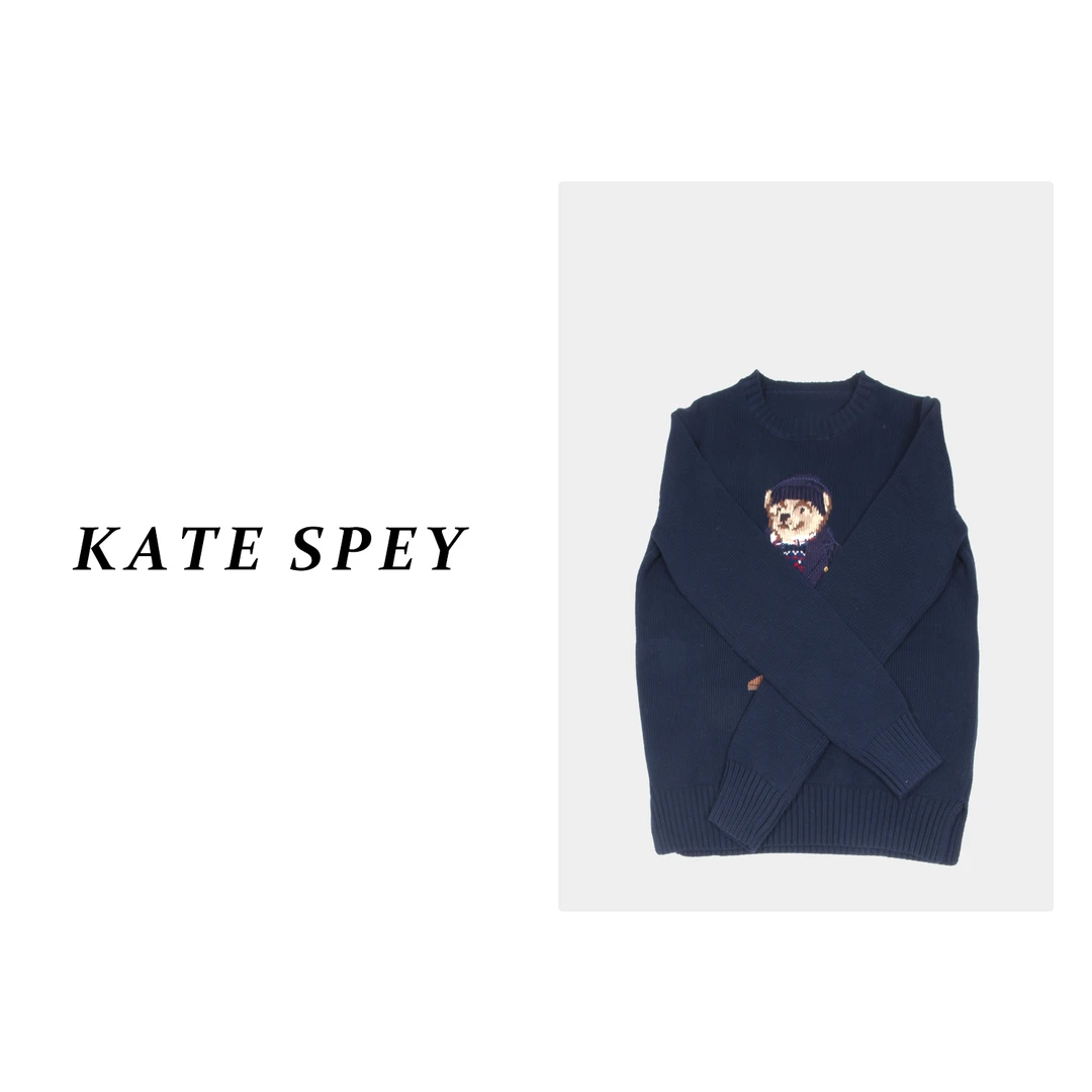 凯特丝蓓1406#刺绣圆领套头针织衫宽松毛衣针织男女同款