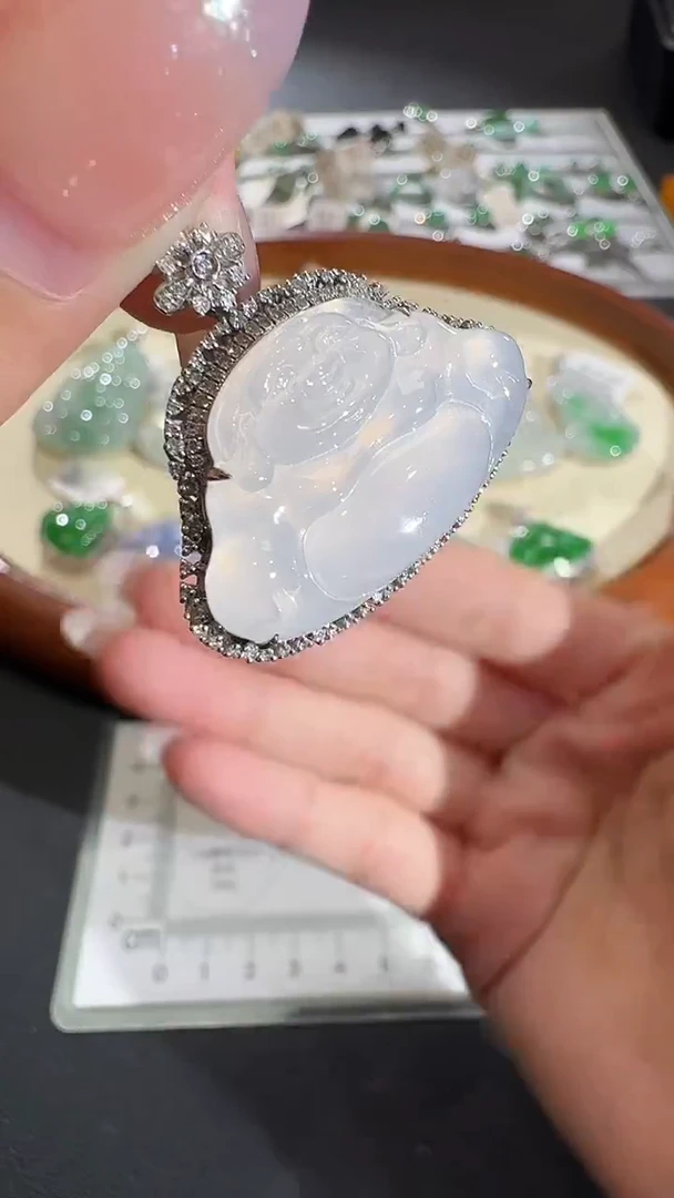 吊坠(不含链)18K金镶嵌翡翠【源头工厂】钻石镶嵌