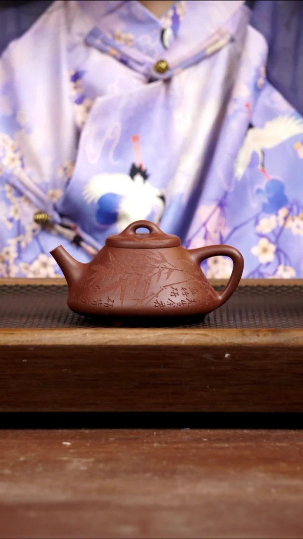 茶壶紫砂玫红底槽青子冶180CC