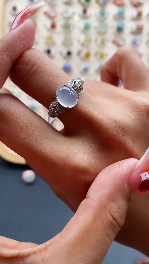 【闪购商品】翡翠戒指银S925镶嵌缅甸天然A货翡翠333 6+8