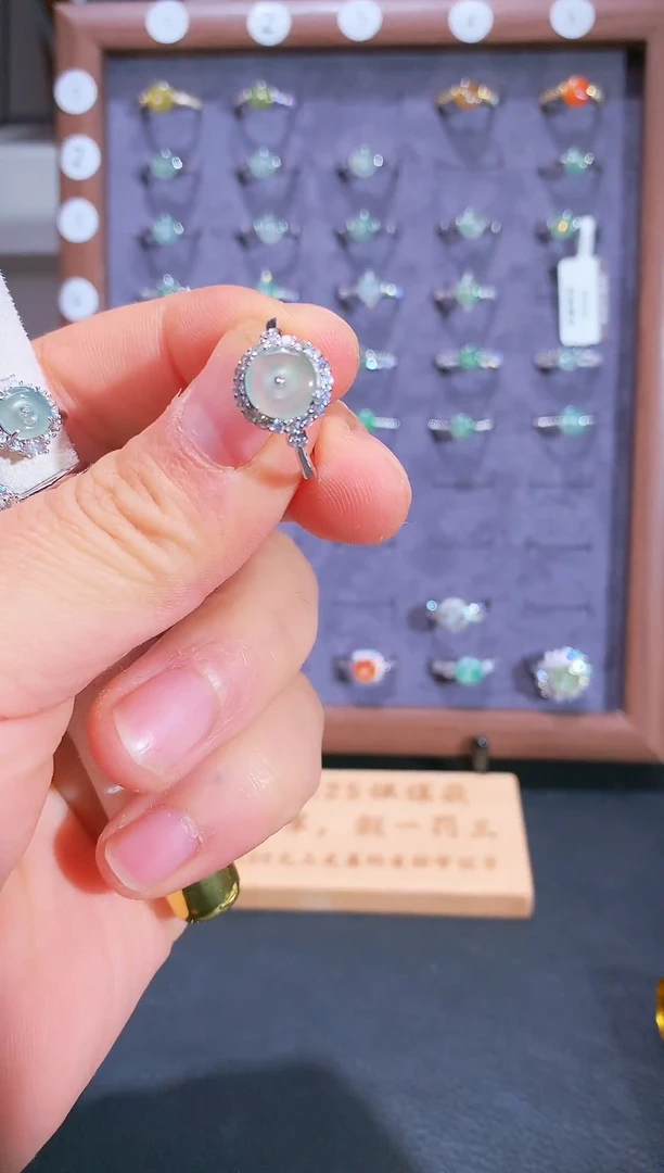 银S925镶嵌戒指翡翠S925银镶翡翠平安扣女饰品
