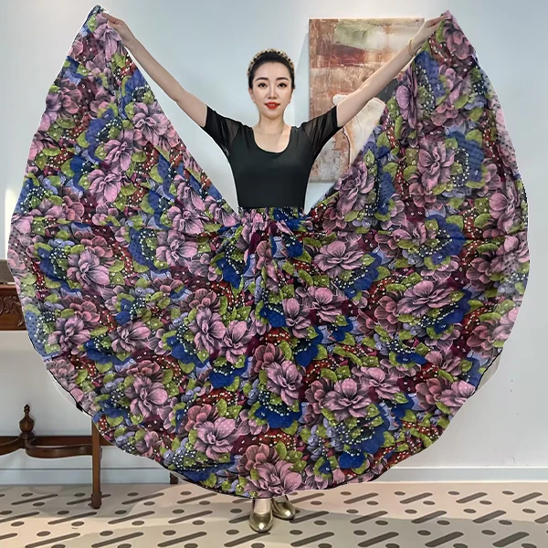 A《百花芳华》满铺花人丝雪纺女装长款半身裙/720大摆/带衬裙