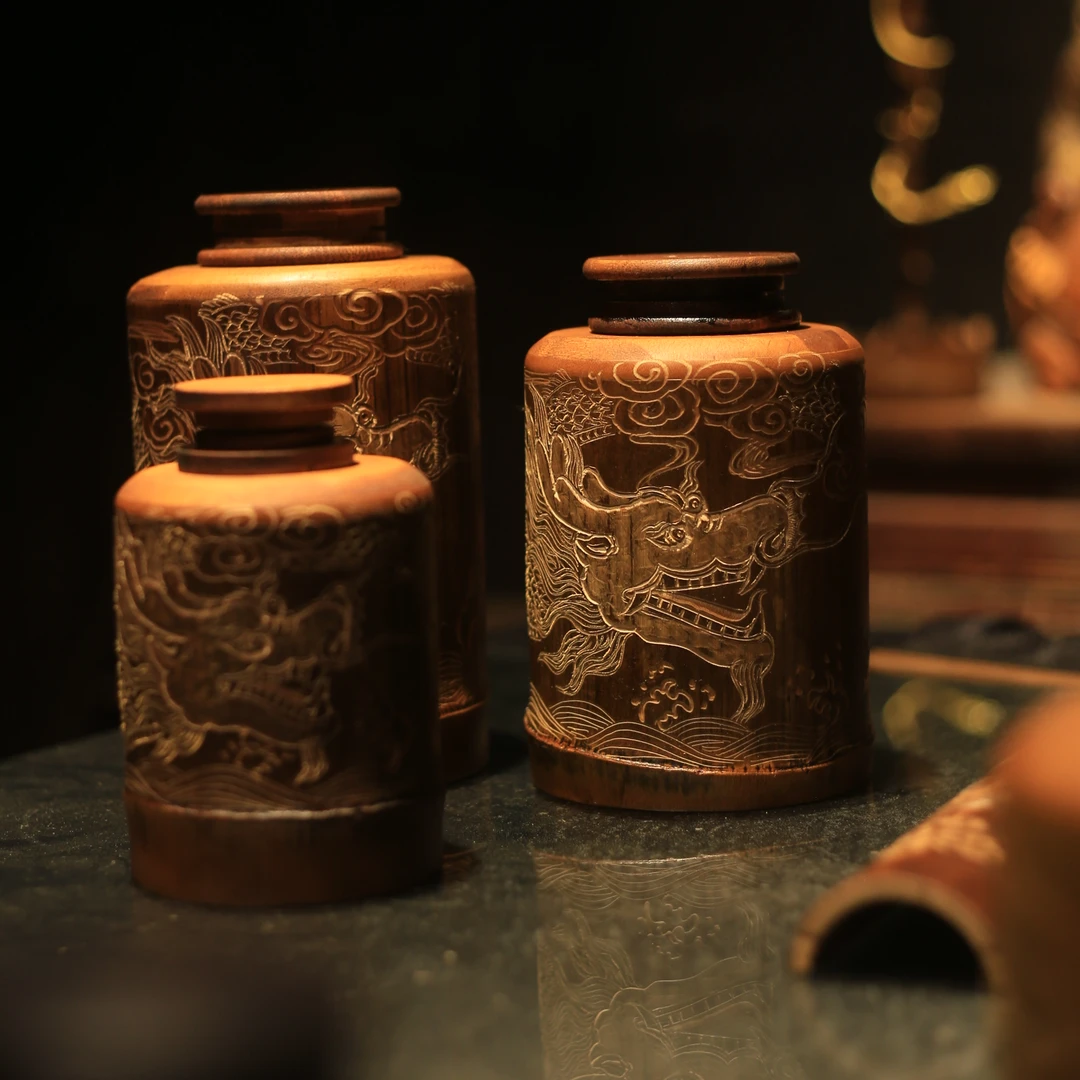 竹野里【龙·祥云】纯手刻手作茶叶罐茶仓