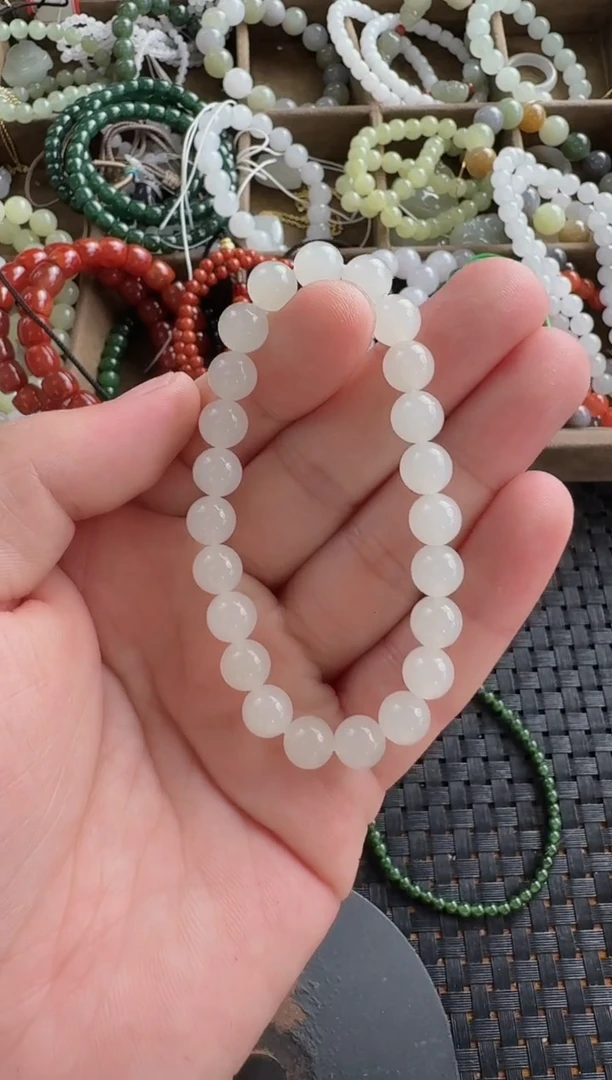 和田玉未镶嵌颈饰8mm高油白