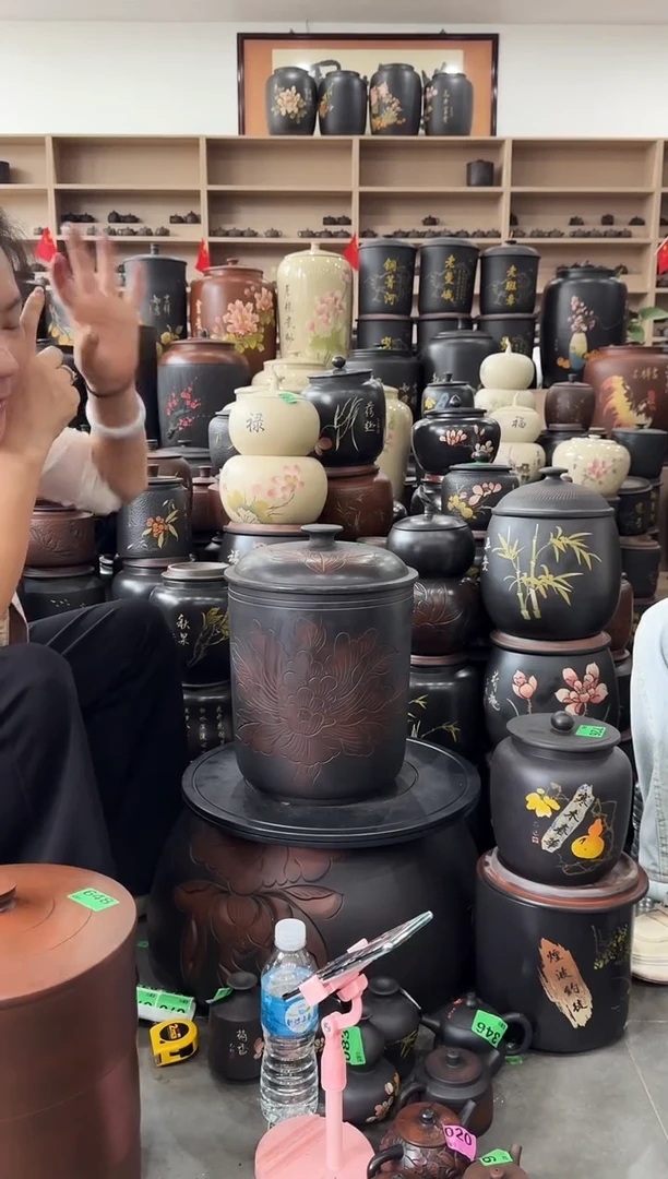 罐瑕疵 线雕牡丹九饼 925