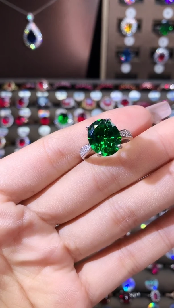 无925银莎弗莱绿色戒指