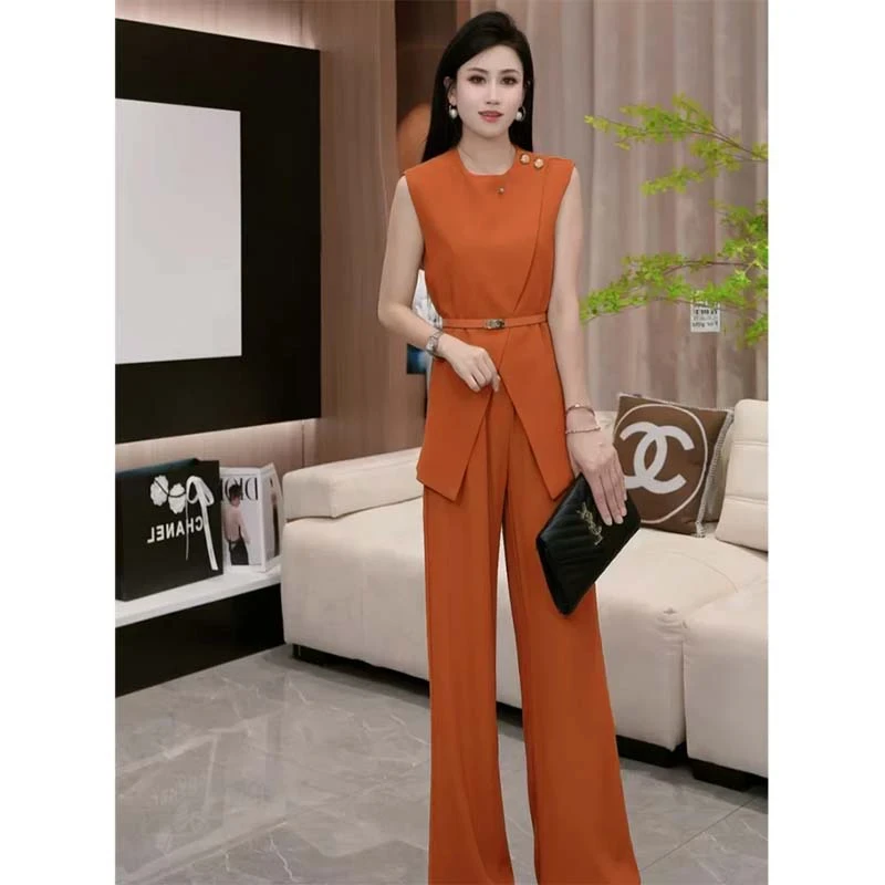 【两件套】高级感气质显瘦收腰上衣+高腰阔腿裤两件套套装1406