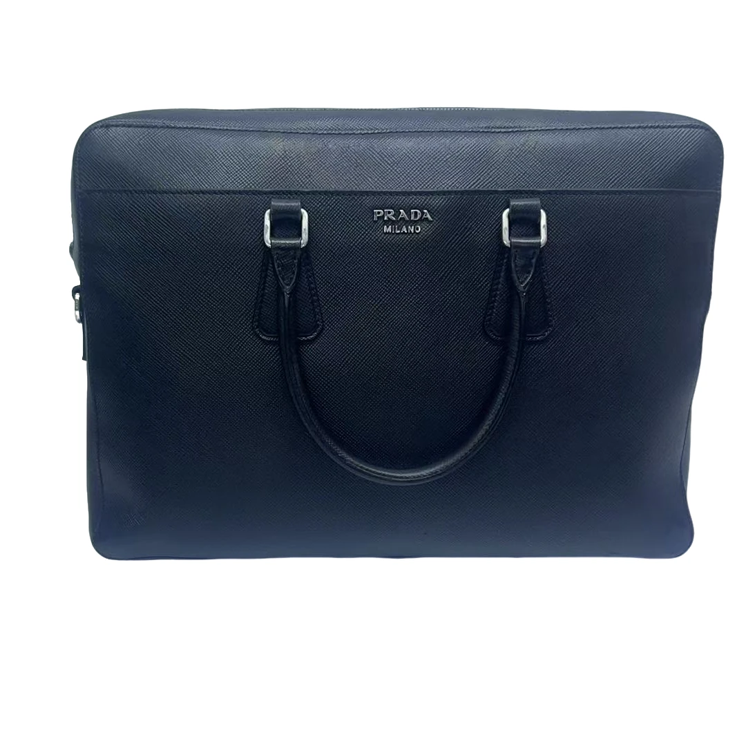 95新 Prada/普拉达 普拉达经典黑色全皮手提公文包（1009）