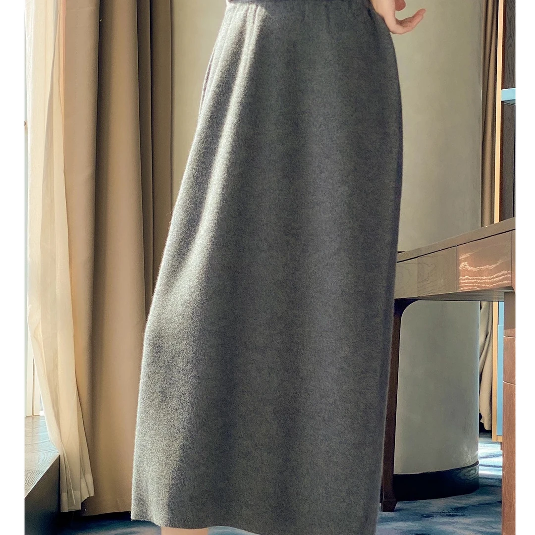 【渣渣推荐半裙全羊毛】RJ0012款 显瘦气质高腰百搭开叉秋冬