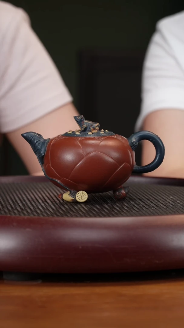 茶壶紫砂30GJF小青蛙莲子 龙山朱砂220cc