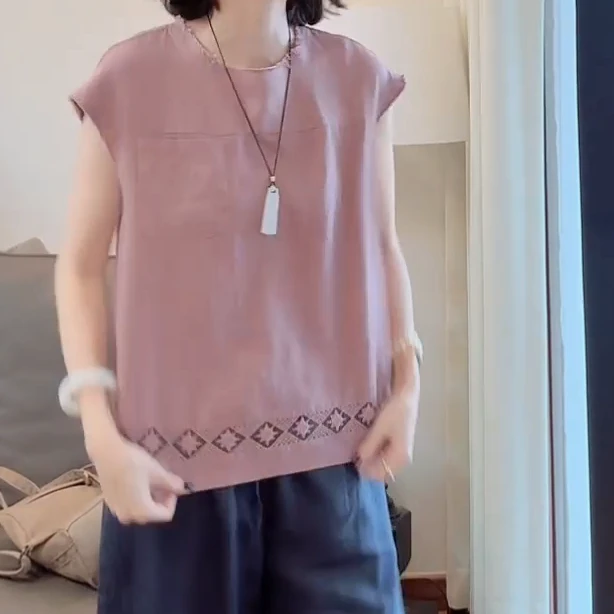 夏季新款毛边镂空精品来去缝文艺纯色衬衫女士上衣C5535