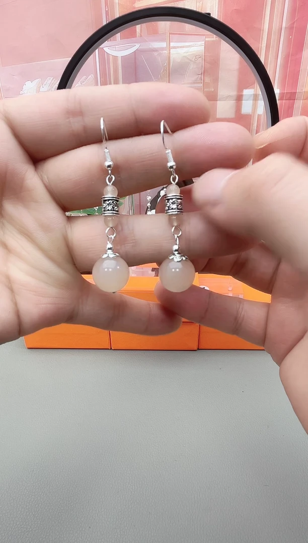 银S925镶嵌耳坠玛瑙/玉髓h405