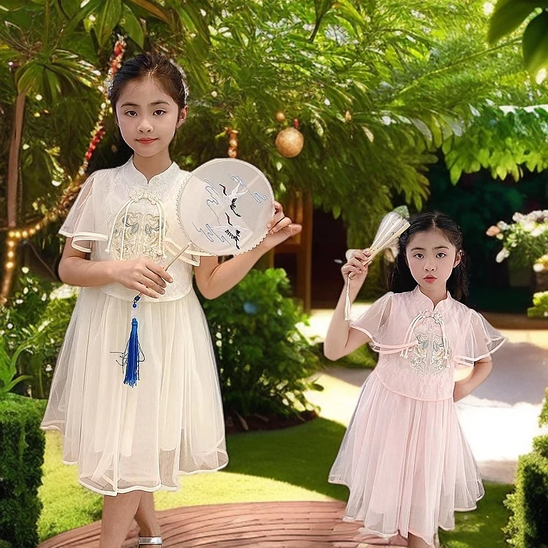 汉服女童新中式连衣裙夏装公主裙洋气超仙女孩纱裙国风儿童表演服