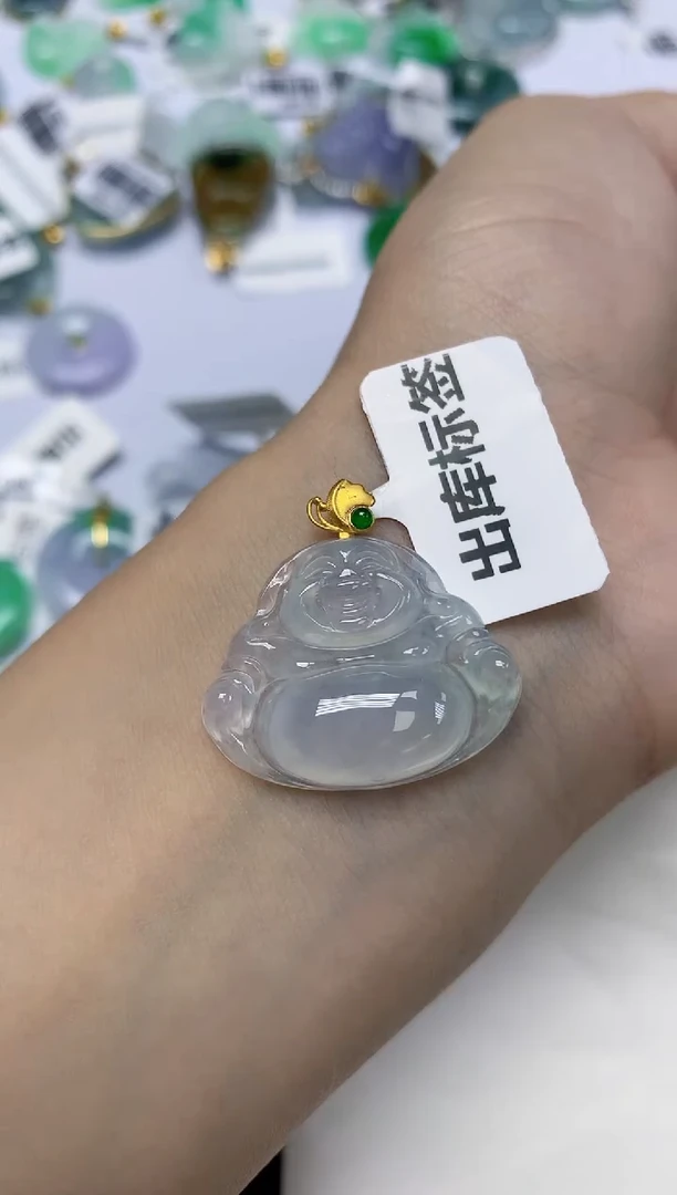 翡翠18K金镶嵌颈饰天然缅甸翡翠A货