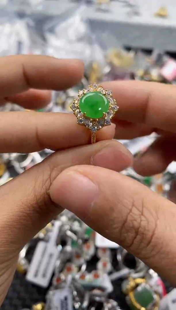 银S925镶嵌戒指翡翠555      3