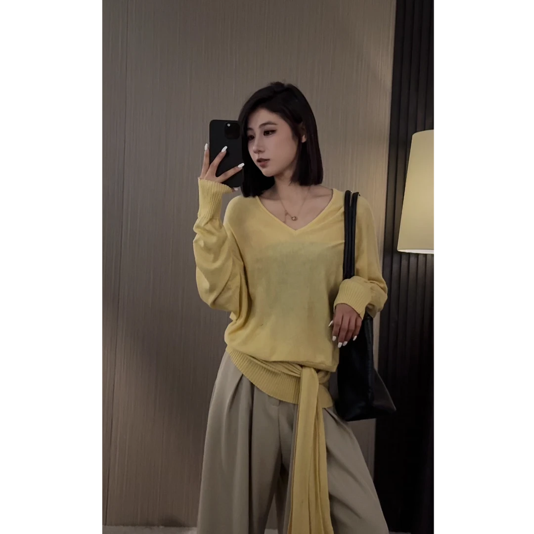 【ZZ严选】1167老钱风气质绑带针织衫女显瘦设计感小众上衣秋季