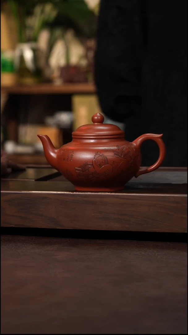 茶壶紫砂朱泥刻绘笑樱230cc左右