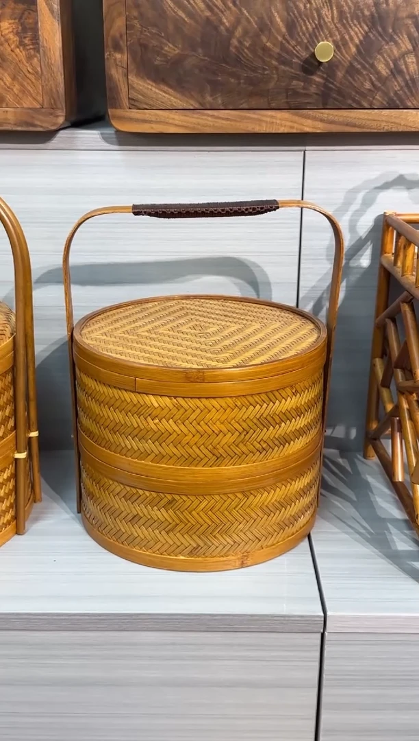 卢*坏小曼提盒竹编双层食盒大漆收纳篮