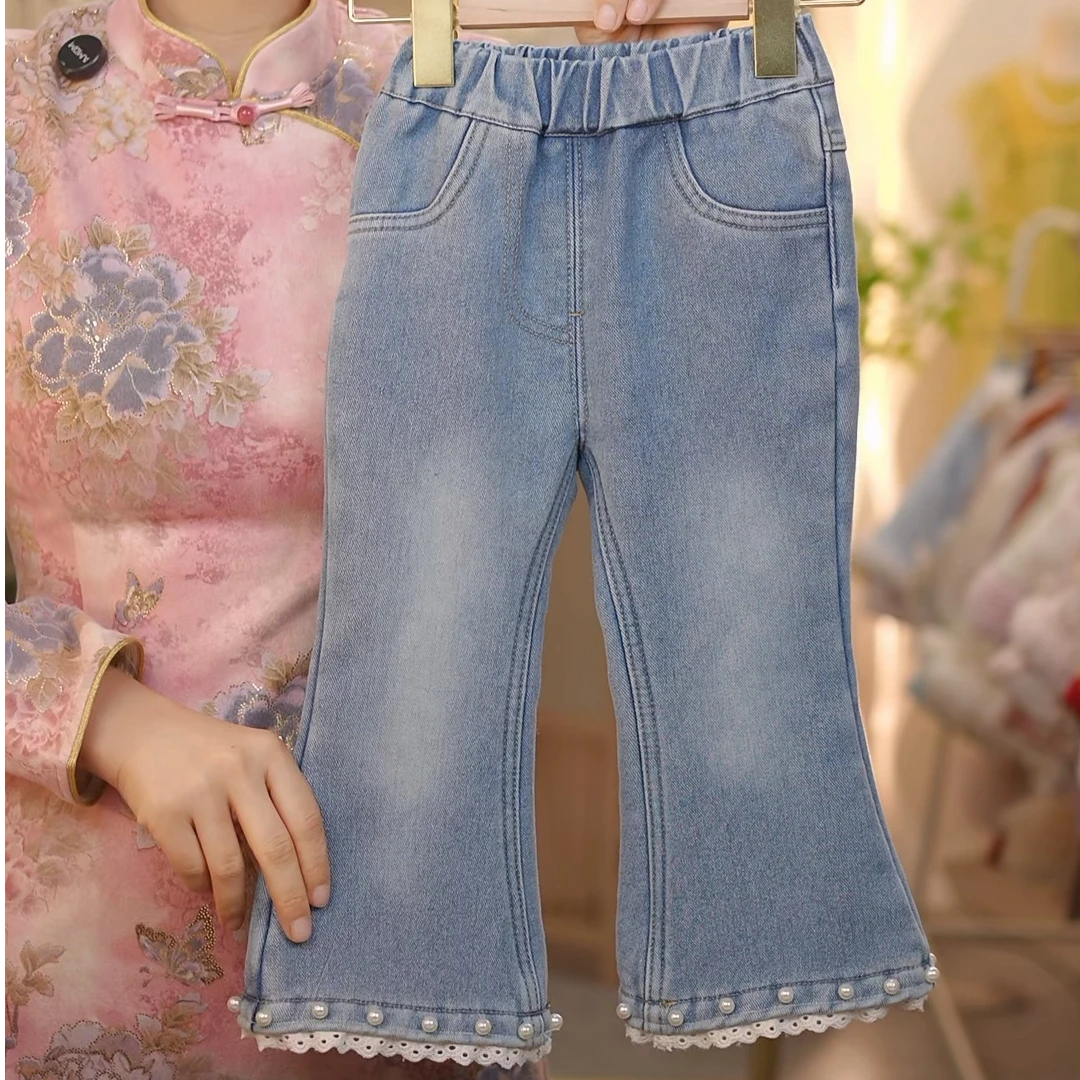 现货NZ009女童冬季加绒加厚保暖牛仔裤