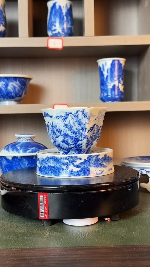 精工青花宋画山水六方杯