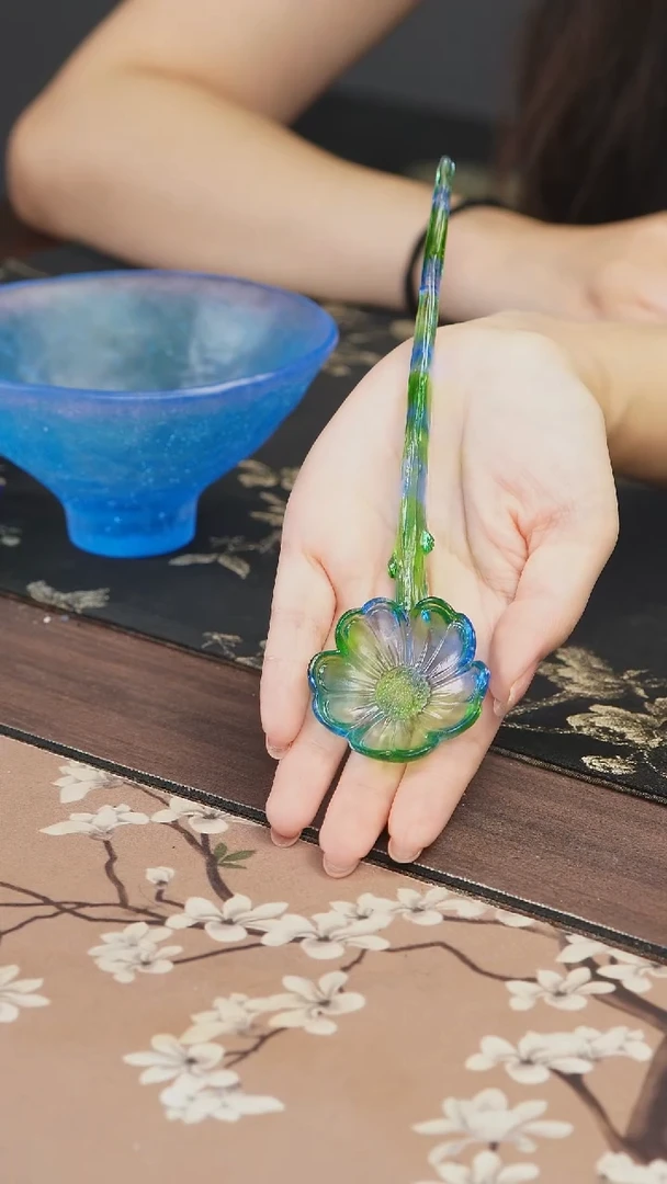 手工艺品琉璃用****6蓝绿色花朵茶匙