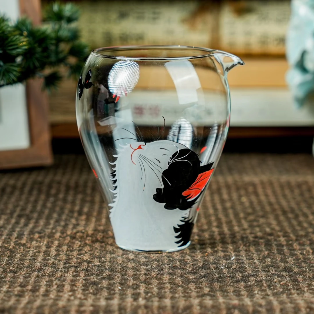 【陶珊居】物肆-手绘玻璃 猫猫公道杯  390ml