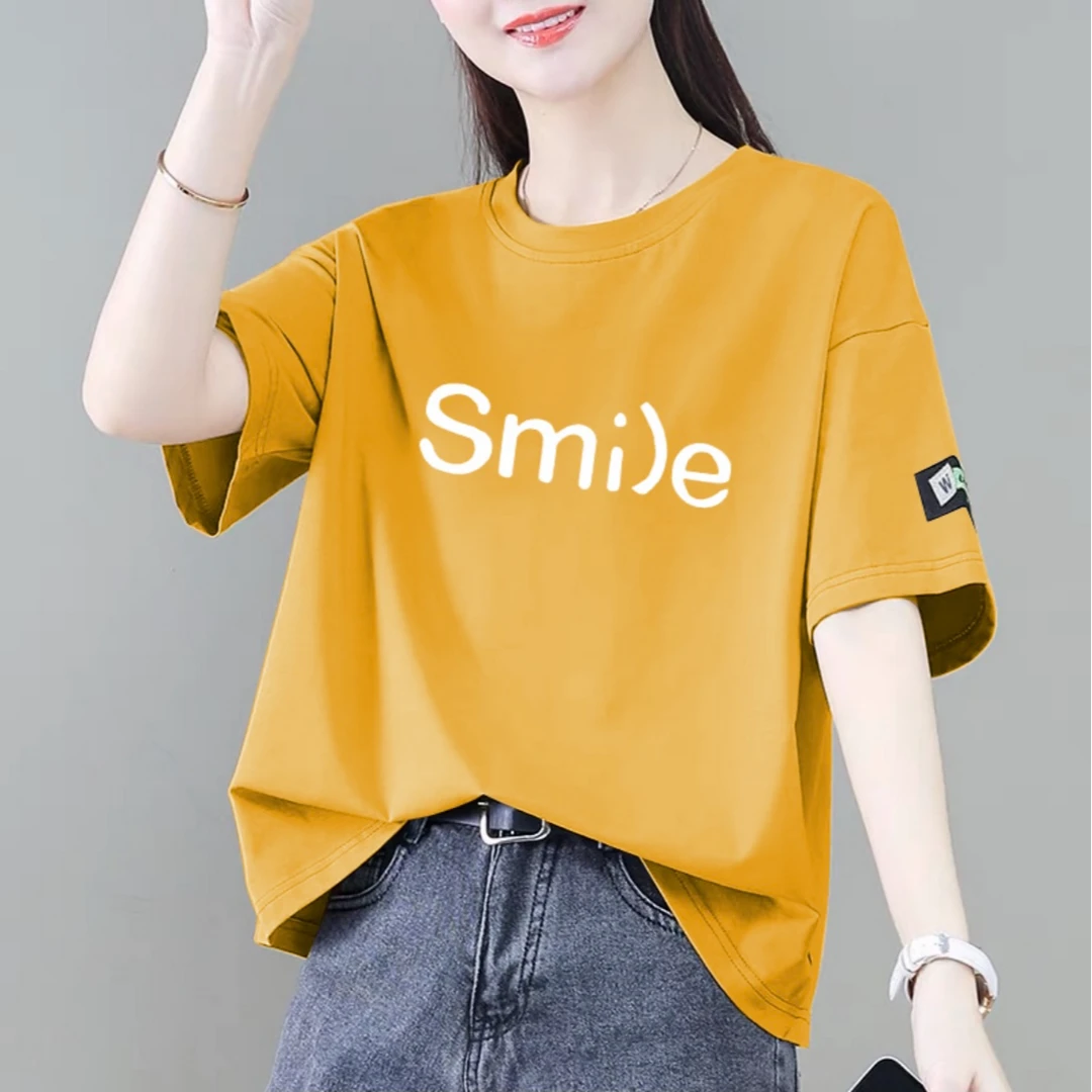 100%纯棉短袖t恤女2025夏季新款百搭洋气宽松减龄半袖圆领上衣ins