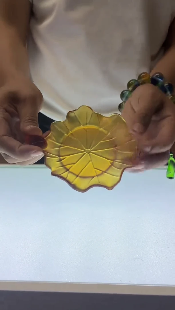 琉璃手工艺品古法琉璃荷叶壶承11公分琥珀