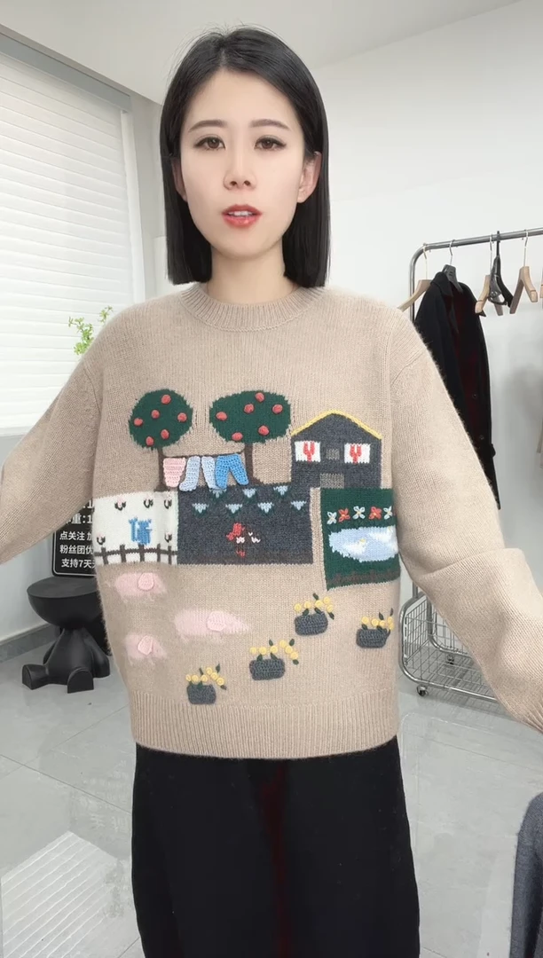 纯山羊绒手工小猪长袖